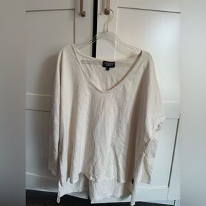 KNOWIN SUPPLY Women's Cream V-Neck Long Sleeve Top Organic Cotton